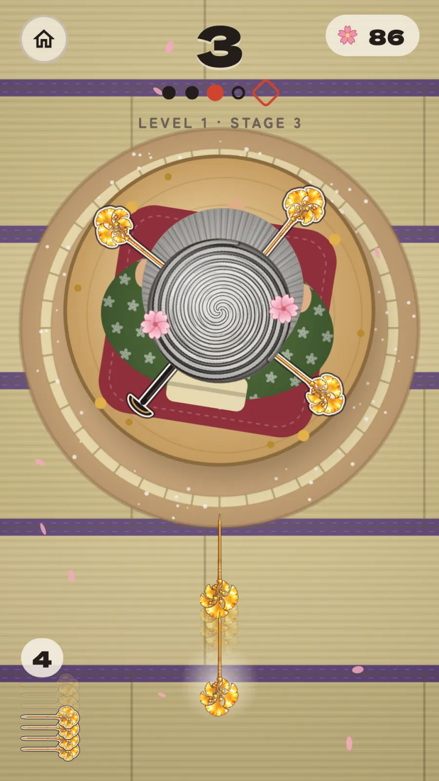Throwing kanzashi into a spinning bun